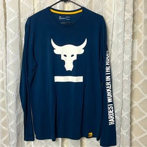 Under Armour Project Rock Bull Navy Long Sleeve Heat Gear shirt L Large